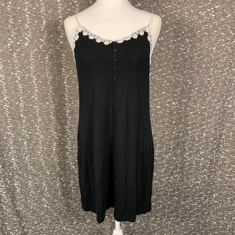 Laura Ashley Black Lace Trim Camisole Mini Slip Dress Coquette Women's Medium